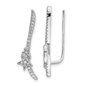 Black Bow Jewelry 6 x 28mm Rhodium-Plated Sterling Silver CZ Star Ear Climber Earrings - 1 of 4