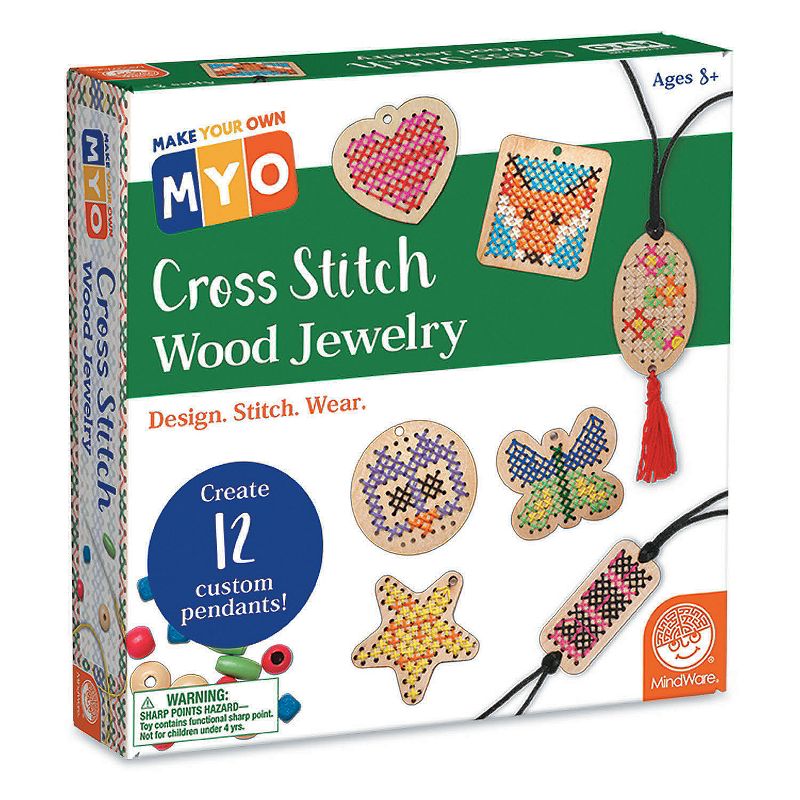MindWare Make Your Own: Cross Stitch Wood Jewelry Craft Kit - Creates 12 Pendants, 1 of 5