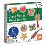 MindWare Make Your Own: Cross Stitch Wood Jewelry Craft Kit - Creates 12 Pendants