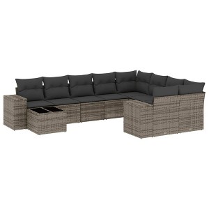 vidaXL 10 Piece Patio Sofa Set with Cushions Gray Poly Rattan - 1 of 4