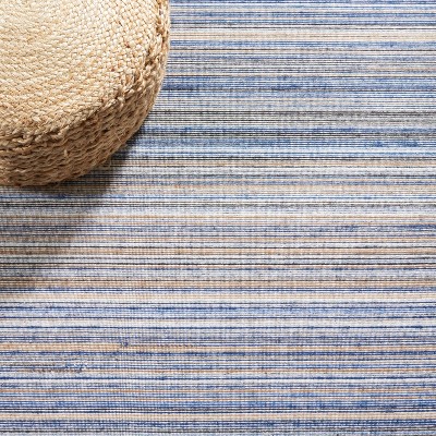 Handmade Blue and Yellow Striped Synthetic Area Rug, 3' x 5'