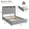 Queen/King Bed Frame with Headboard, Platform Velvet Upholstered Bed Frame with 4 Storage Drawers, USB Charging Station, Led Lights - 3 of 4