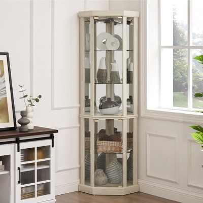 VYNXARIA Corner Curio Cabinet - Antique White Display Case for Living Room