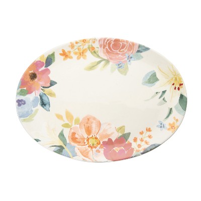Transpac Ceramic 15 in. Floral Boutique Platter