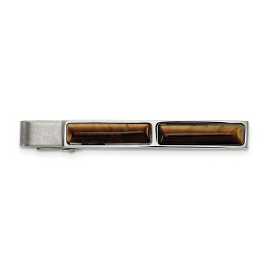 Black Bow Jewelry Stainless Steel & Brown Tiger's Eye Tie Bar Clip, 7 x 55mm - 1 of 4