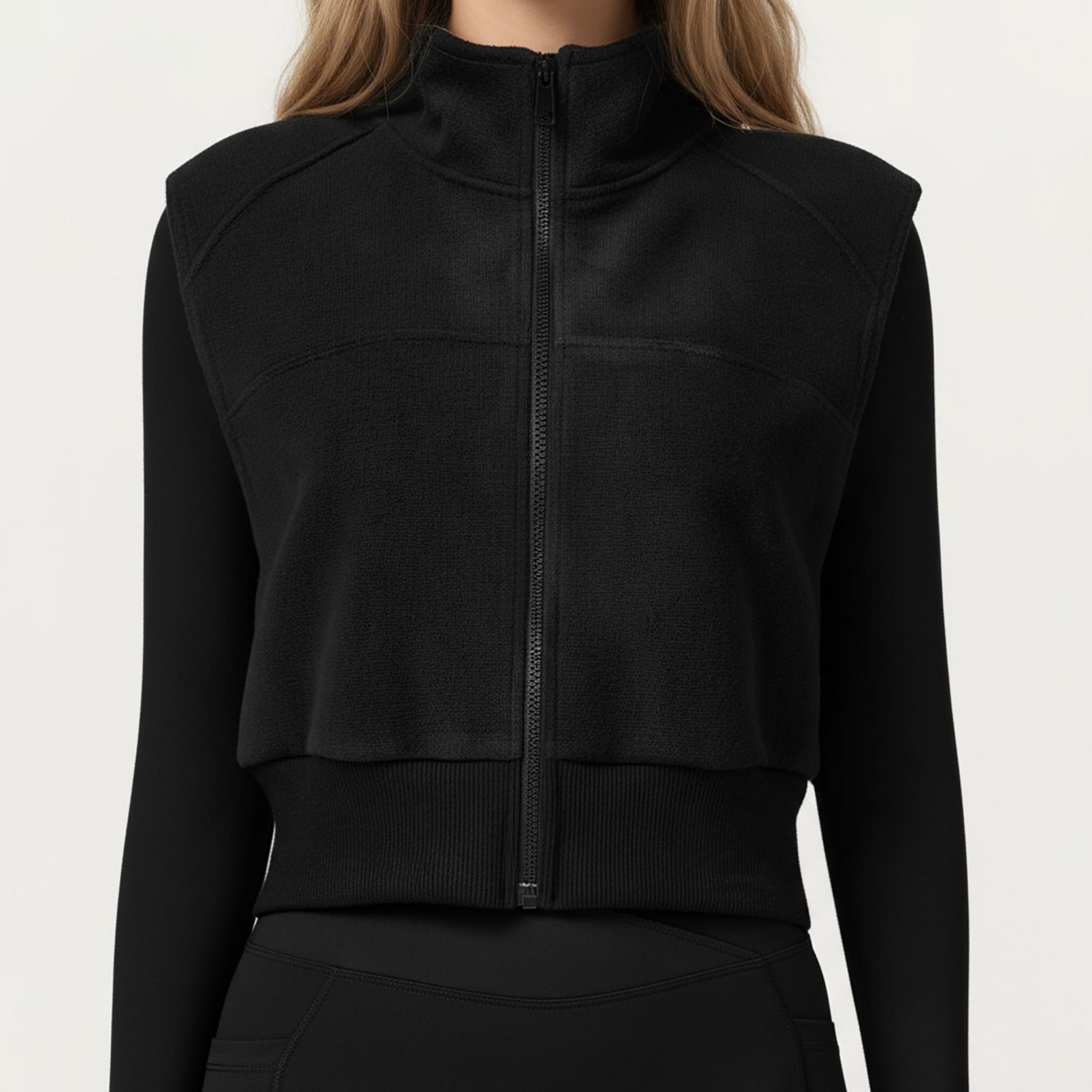 Anna-Kaci Active Women's Cropped Zip Closure Vest with Stand Collar and Fitted Hem