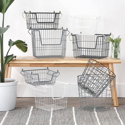 Cool Gray Large Rectangular Metal Wire Mesh Utility Bin