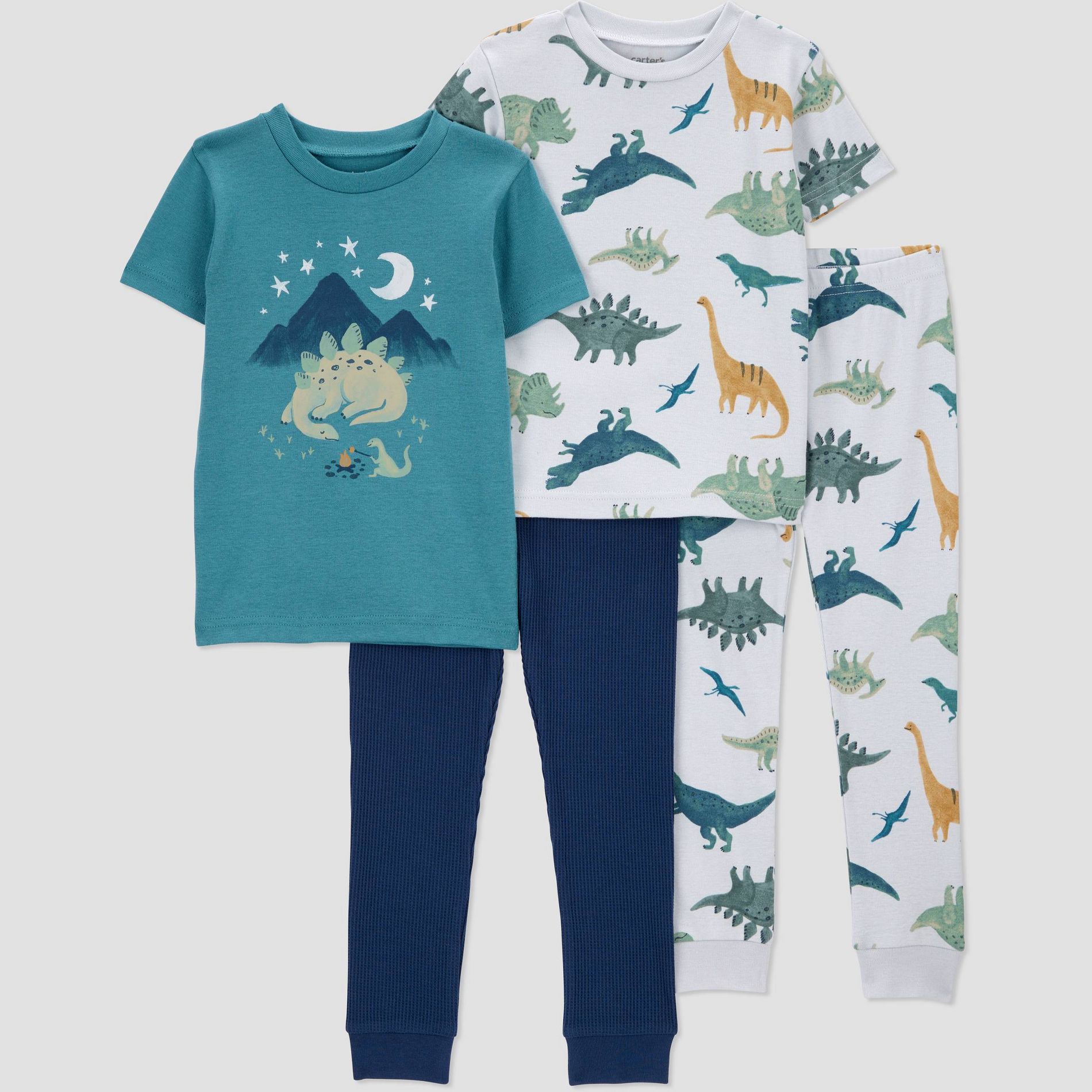 Carter's Just One You® Toddler Boys' 4pc Cotton Short Sleeve Dinosaur Pajama Set - Teal/White/Navy Blue 3T