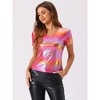 INSPIRE CHIC Women's V Neck Short Sleeve Party Clubwear Shiny Metallic Blouses - 4 of 4