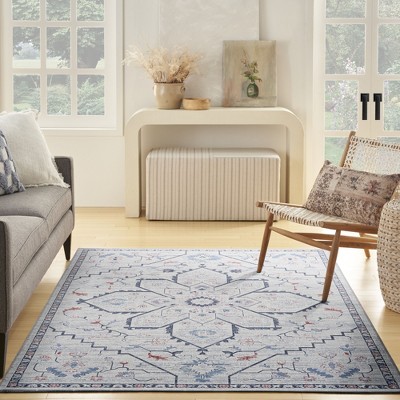 Nicole Curtis Blue Floral Cotton Synthetic 5' x 7' Area Rug