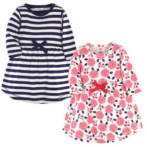 Touched by Nature Baby and Toddler Girl Organic Cotton Long-Sleeve Dresses 2pk, Coral Rose, 3-6 Months - 1 of 3