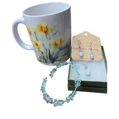 Michelle Marie Boutique's March Birthday Gift Box, Candle, Aquamarine Jewelry, Daffodil Mug, Butterfly Box, Women's Gift