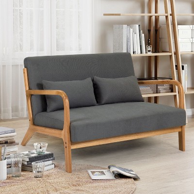 NicBex 45.7 Inch Mid-Century Modern Sofa,2 Seat Couch with Solid Wood Armrest and Feet for Small Space,Bedroom,Apartment