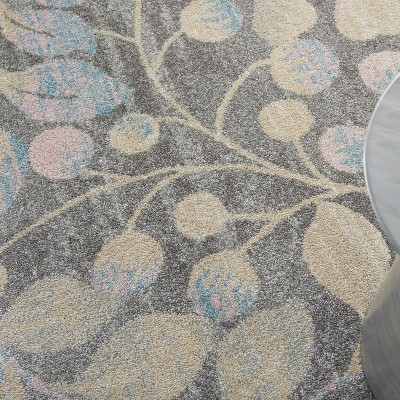 Elegant Grey & Beige Floral Synthetic 6' x 9' Reversible Rug