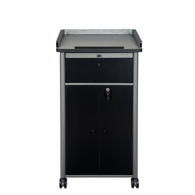 45.5'' Charcoal Steel Lectern with Wheels and Shelves