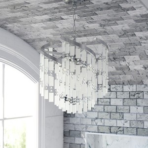 VAXCEL Isabel 4L Satin Nickel Coastal Glam Pendant Chandelier Light with Capiz Shells and Crystal - 1 of 4