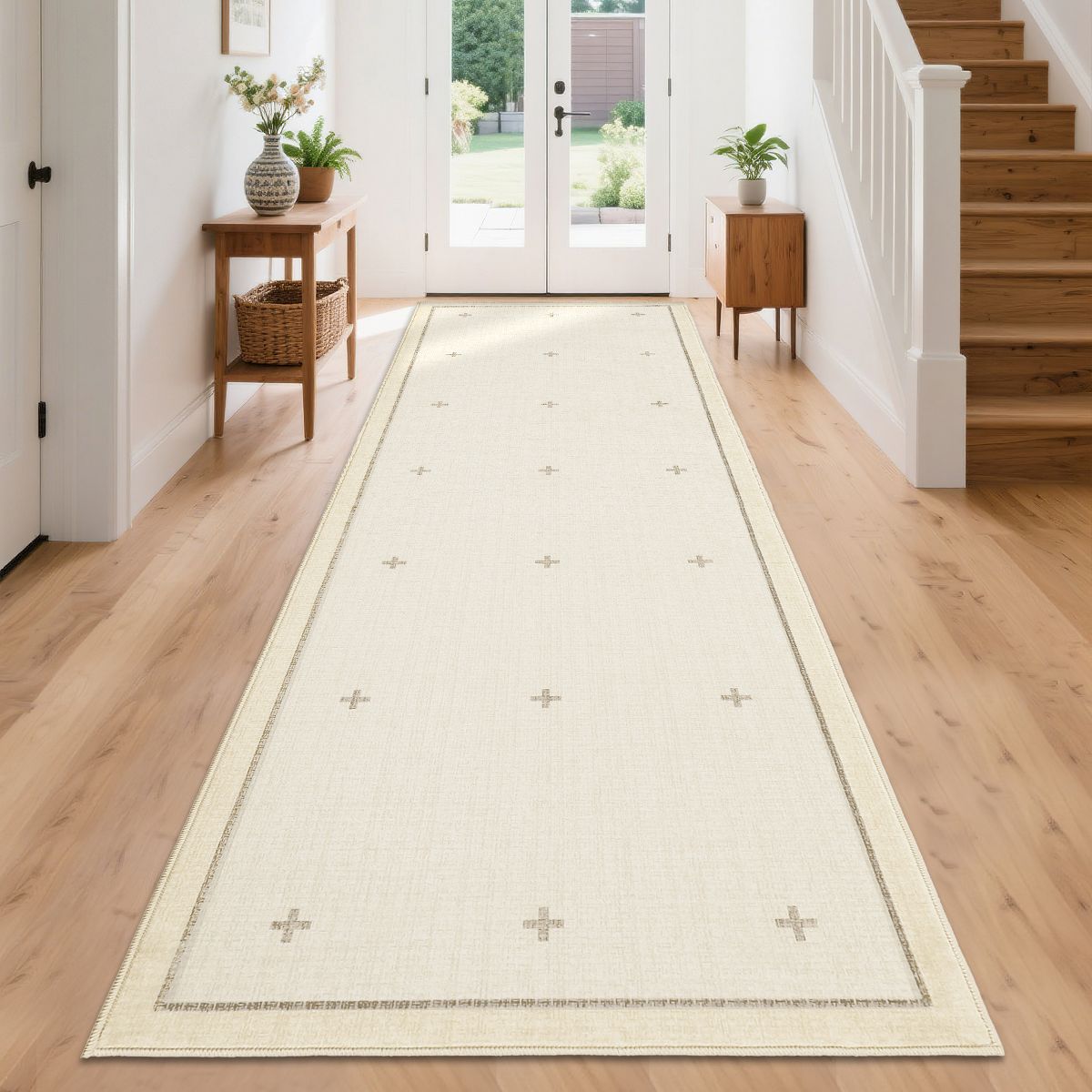 Garvee Area Rugs for Living Room Bedroom Modern Cross Pattern Rug Washable Bordered Carpet Low Pile Non-Slip Accent Rug for Dining Room Hallway - thumbnail 2