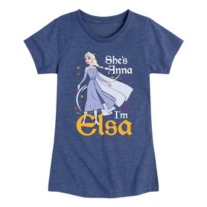 Girls' - Frozen 2 - She's Anna, I'm Elsa Fitted Short Sleeve Graphic T-Shirt - 1 of 4