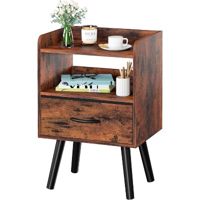 Modern Nightstand with Drawer, Bedside Tables, Mid Century Nightstands with Open Storage Shelf