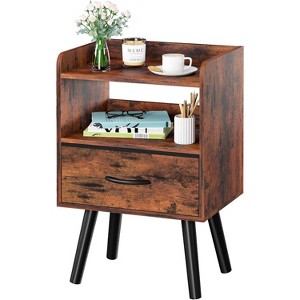 Modern Nightstand with Drawer, Bedside Tables, Mid Century Nightstands with Open Storage Shelf - 1 of 4