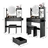 17" round LED mirrored dressing table + padded stool with 2 AC + 2 USB power outlets - 2 of 4