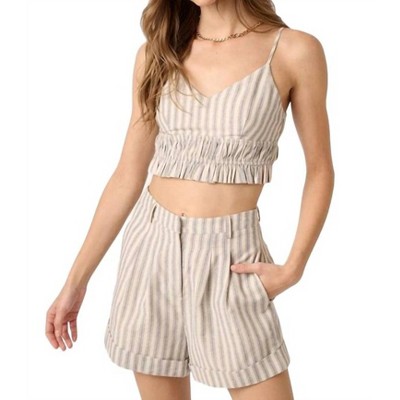 Women's STRIPED PRINT CROPPED TANK TOP AND SHORTS SET - mittoshop