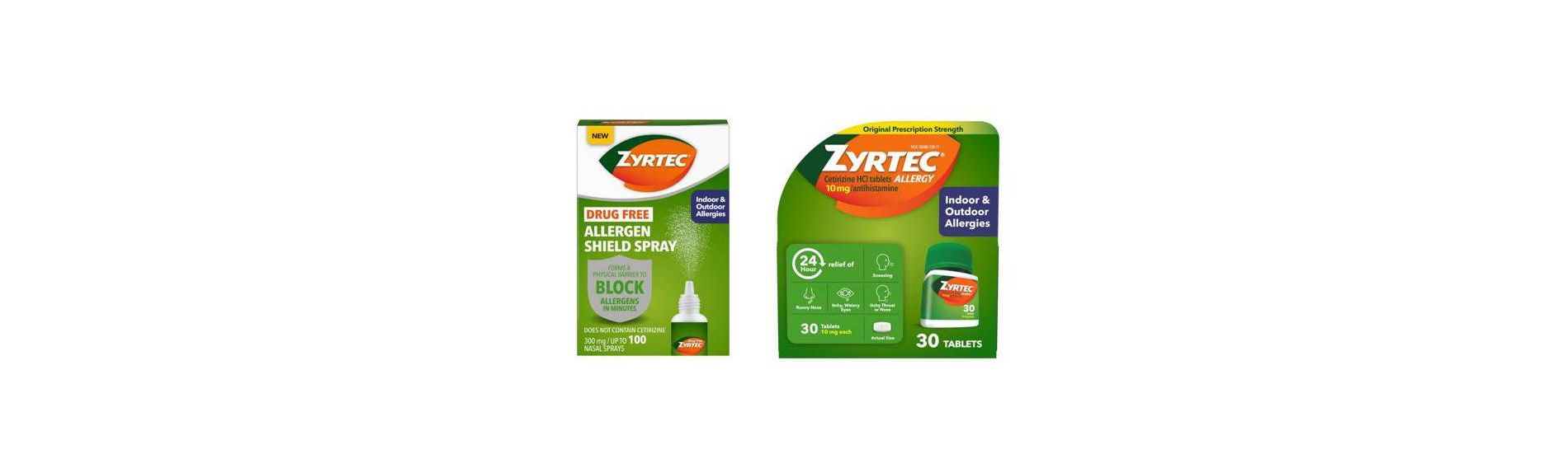 Zyrtec 2 Count 30 Each Allergy Relief Tablets + 2 Count 100 Sprays Each Allergen Defense Nasal Mist