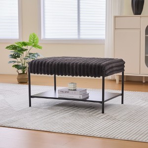 Vynxaria 30.7" Upholstered Ottoman Coffee Table with Open Storage & Black Metal Legs - 1 of 4