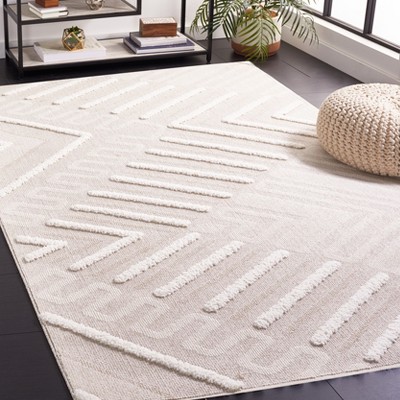 Ivory and Beige Geometric Synthetic 8' x 10' Area Rug