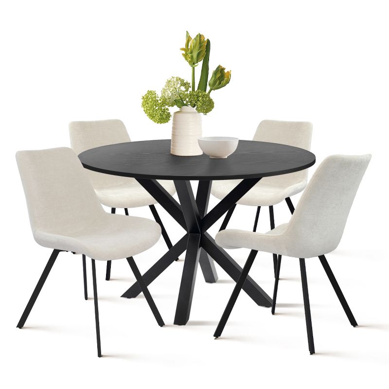 Oliver+Kourtney 5-Piece Solid Black Round Dining Table Set with 4 Upholstered Dining Chairs with Black Legs-The Pop Maison, 2 of 9