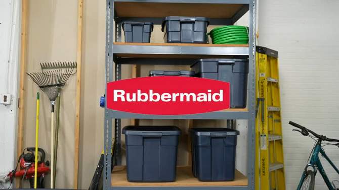 Rubbermaid Roughneck 18 Gallon Durable Plastic Holiday Storage Tote with Snap Tight Recessed Lid for Seasonal Decorations, Green and Red (6 Pack), 2 of 8, play video
