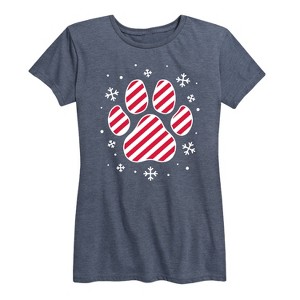 Women's - Instant Message - Candy Cane Striped Paw Print Short Sleeve Graphic T-Shirt - 1 of 4