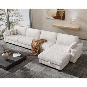 Vipbear Extra Large Sectional Sofa with Luxurious Corduroy Upholstery, Oversized Convertible Couch with Deep Seat Ottoman, Tool-Free Assembly - 1 of 4