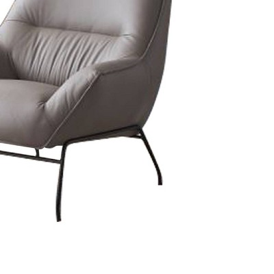 Khaki Top Grain Leather Accent Chair with Ottoman and Metal Legs