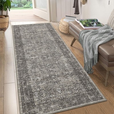 Washable Vintage Printed Rug Non Slip Low Pile Rug Soft Throw Floor Cover Foldable Indoor Carpet for Living Room Bedroom Playroom Nursery