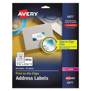 Avery Vibrant Laser Color-Print Labels w/ Sure Feed, 1.25 x 2.38, White, 450/Pack - 1 of 3