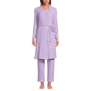 Lands' End Women's Brushed Cozy Waffle Jersey 3 Piece Pajama Set - Tank Top Pant and Robe - 1 of 4