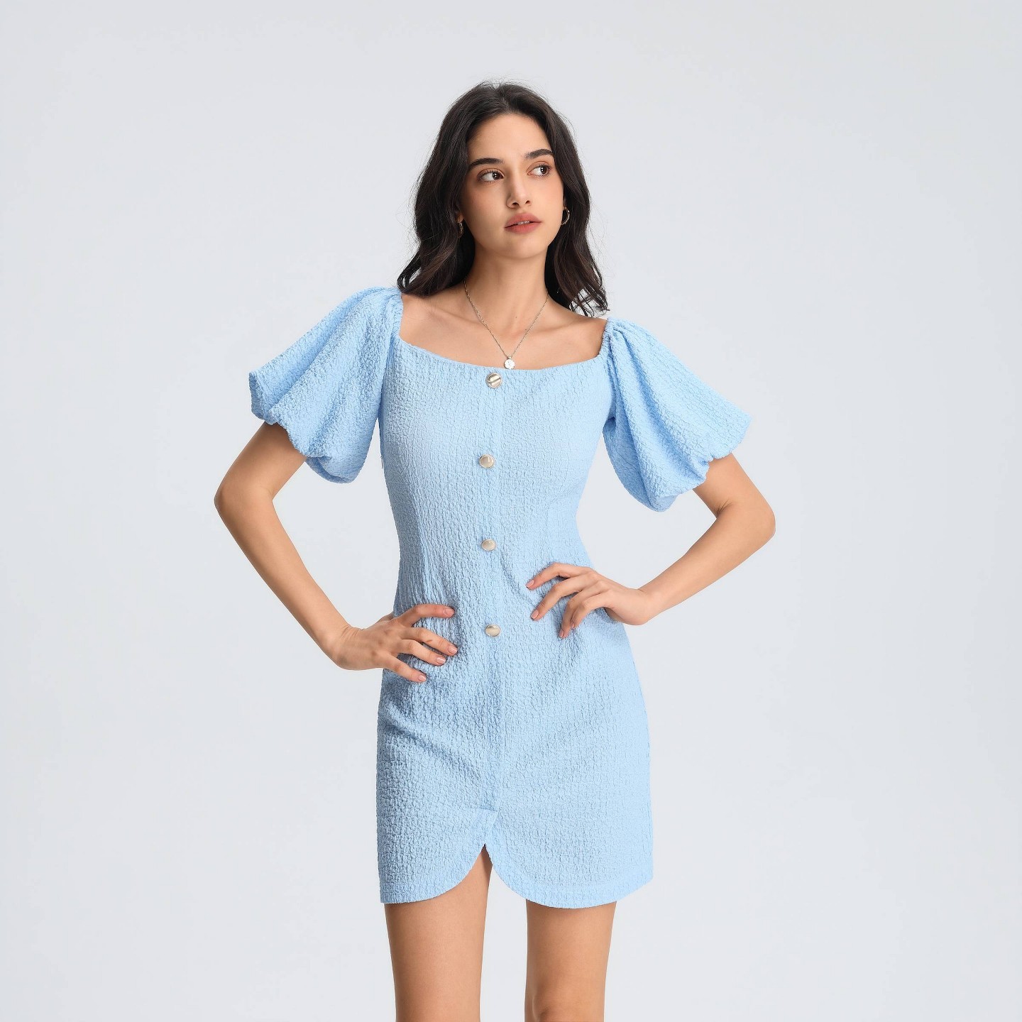 Женское платье Wild Fable Puff Short Sleeve Mini Sheath, цвет: Светлый синий — фото 1