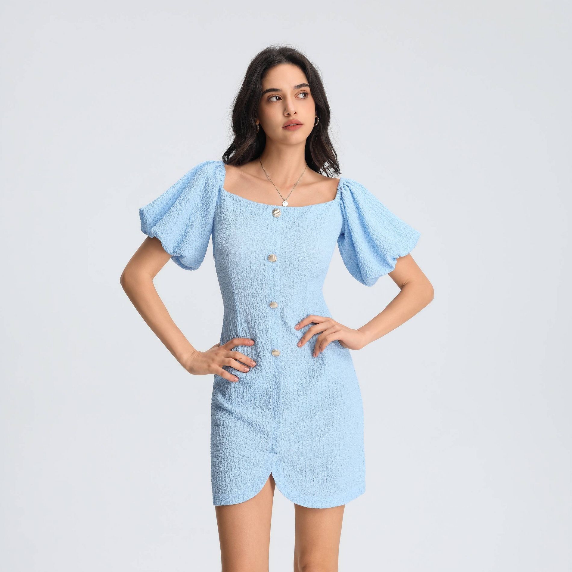 Women's Puff Short Sleeve Mini Sheath Dress - Wild Fable™ Light Blue