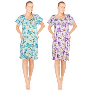 JEFFRICO Womens 2 Pack Nightgowns Short Sleeve Sleepwear Soft Pajama Dress Nightshirts - 1 of 4