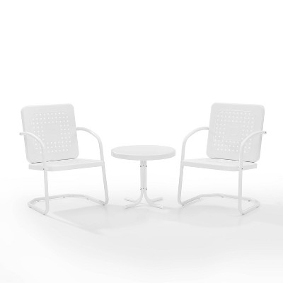 White Steel 3-Piece Outdoor Chair and Table Set