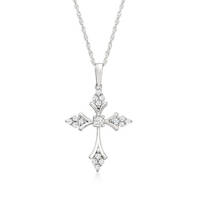 Ross-Simons 0.15 ct. t.w. Diamond Cross Pendant Necklace in 14kt White Gold
