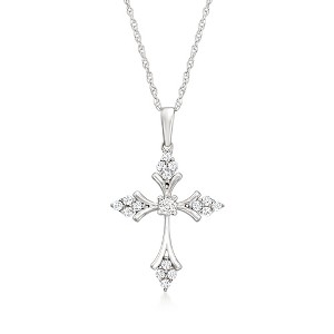 Ross-Simons 0.15 ct. t.w. Diamond Cross Pendant Necklace in 14kt White Gold - 1 of 3