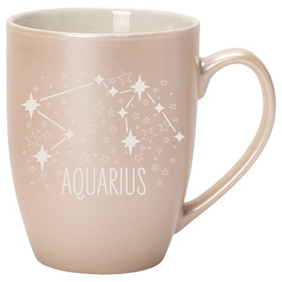 100 North Zodiac 10 Ounce White and Precious Pearl Metallic Finish, Comfortably Fits Your Hands, New Bone China Coffee Tea Cup Mug, Aquarius