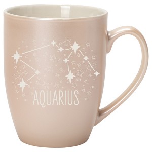 100 North Zodiac 10 Ounce White and Precious Pearl Metallic Finish, Comfortably Fits Your Hands, New Bone China Coffee Tea Cup Mug, Aquarius - 1 of 1