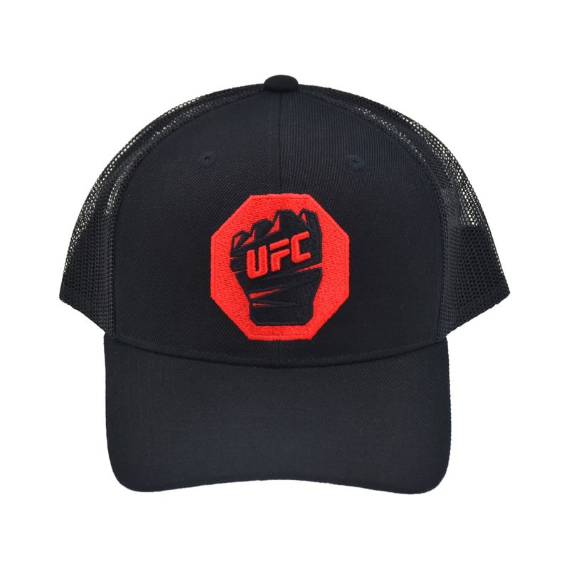 UFC Men's Embroidered Octagon Fist Logo Adjustable Mesh Trucker Hat Black One Size