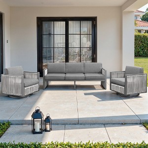 Belord 3PCS Patio Furniture Set with Patio Swivel Chairs, All Weather Wicker Rattan Outdoor Conversation Set with Patio Couch Sofa Meatl Swivel Chair - 1 of 4