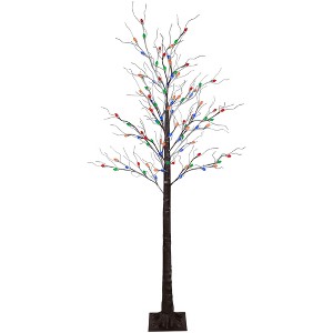 Northlight 6' Brown LED Lighted Frosted Christmas Twig Tree - Multi-Color lights - 1 of 4