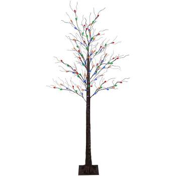 Northlight 6' Brown LED Lighted Frosted Christmas Twig Tree - Multi-Color lights