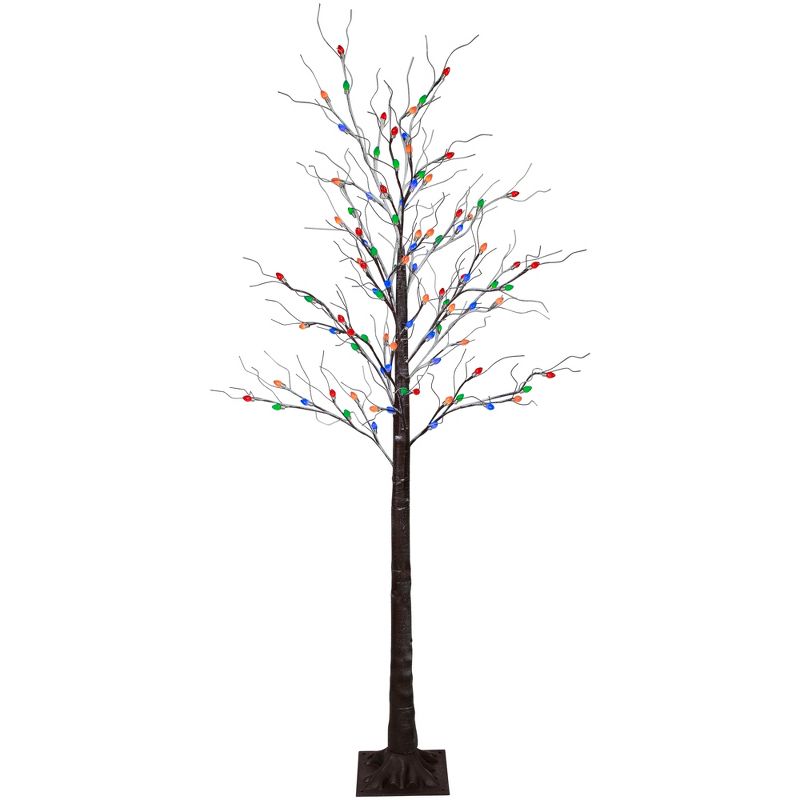 Northlight 6' Brown LED Lighted Frosted Christmas Twig Tree - Multi-Color lights, 1 of 8